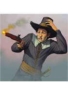 Colour card art - character: puritan with flintlock - RPG Stock Art