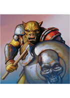 Colour card art - character: orc warrior (old school look) with axe and shield - RPG Stock Art