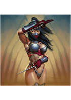 Colour card art - character: ninja woman tattoo - RPG Stock Art