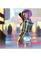 Colour card art - character: cyberpunk gun girl - RPG Stock Art