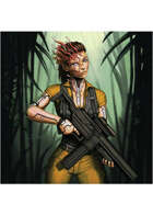 Colour card art - character: cyberpunk cordyceps soldier - RPG Stock Art