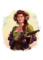 Filler spot colour - character: goat horned woman with blunderbuss - RPG Stock Art