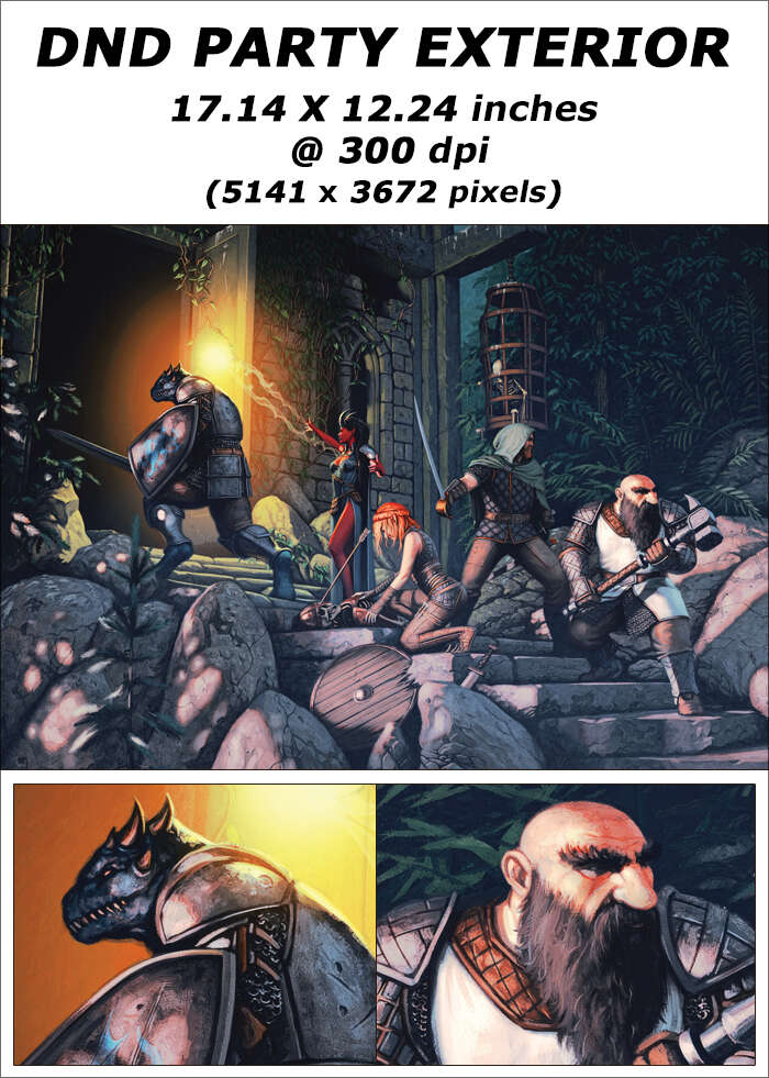 Cover full page - DnD Party Exterior - RPG Stock Art