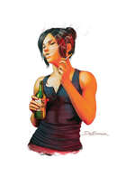 Colour cut out - character: cyberpunk woman smoking - RPG Stock Art
