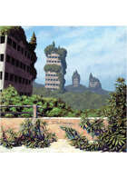 Colour card art - environment: apocalyptic skyscraper forest - RPG Stock Art