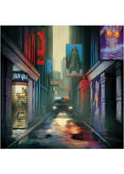 Colour card art - environment: cyberpunk street - RPG Stock Art