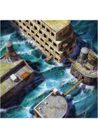 Colour card art - environment: apocalyptic flooded city - RPG Stock Art