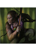 Colour card art - character: ape-man with swordclub - RPG Stock Art