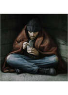 Colour card art - character: man eating from can - RPG Stock Art