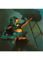 Colour card art - character: cyberpunk soldier - RPG Stock Art