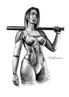 Filler spot - character: cyberpunk girl with bat - RPG Stock Art
