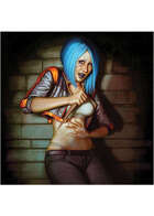 Colour card art - character: cyberpunk girl cornered - RPG Stock Art