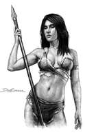 Filler spot - character: cave girl with spear - RPG Stock Art