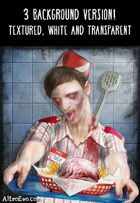 Zombie character, fast food serving dead, 3 background version