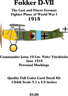 Fokker D-VII Fritz Friedrichs June 1918