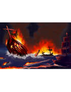 THC Stock Art: Ship Battle Aftermath - Wreckage and Rescue Boat