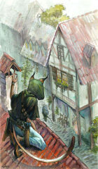 Vagelio Kaliva - Stock Watercolour Illustration - Roof stalking