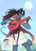 Character stock sketch and color series: Tiefling bard