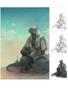 Character stock sketch and color series: Dragonborn Traveller