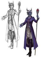 Character stock sketch and color series: Tiefling Time Mage
