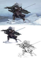 Character stock sketch and color series - White Dragonborn Fighter