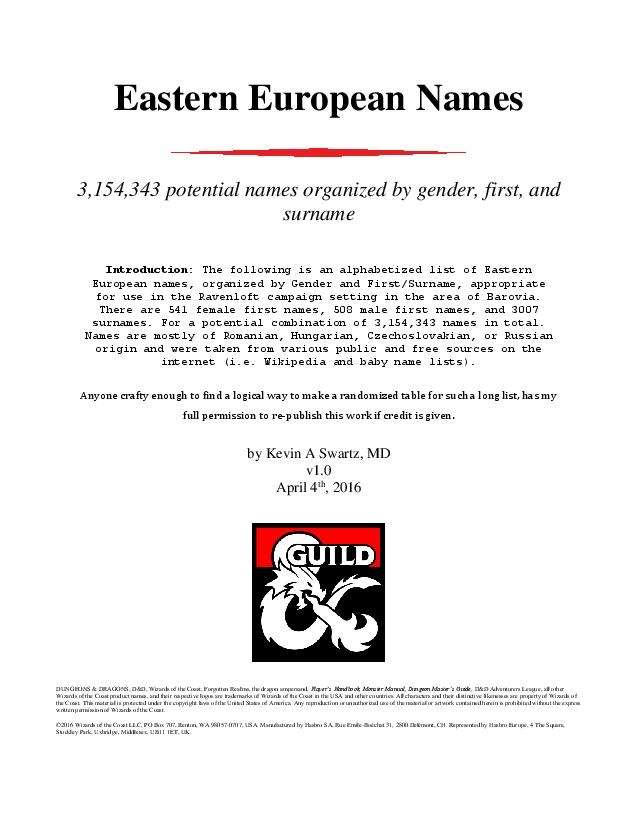 3,154,343 Eastern European Names - Dungeon Masters Guild | DriveThruRPG