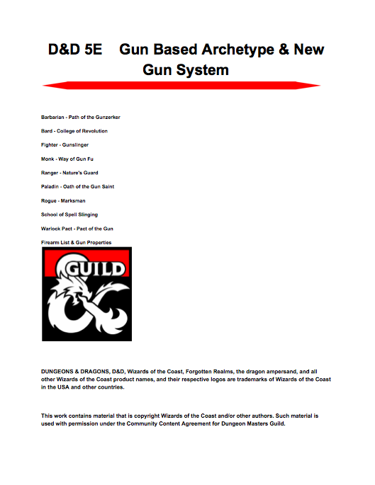 Gun Based Archetype & New Gun System (5e) - Dungeon Masters Guild ...