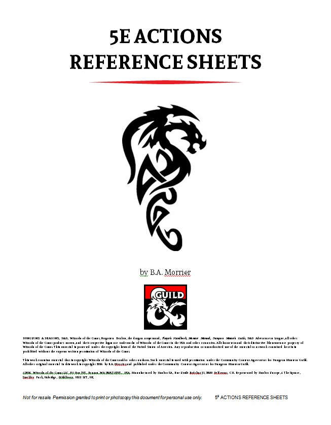 5e Actions by Class (Reference Sheets) - Dungeon Masters Guild ...