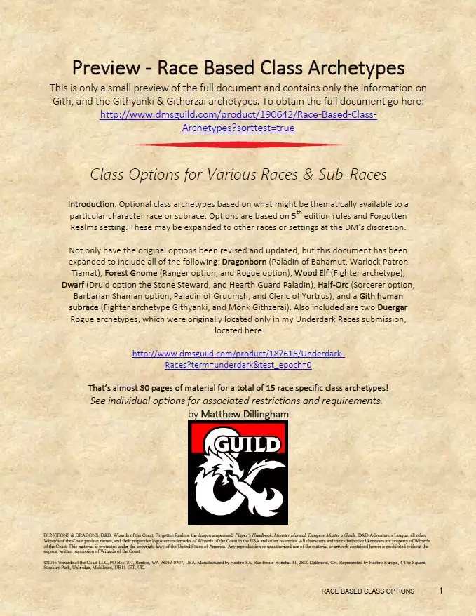 Preview - Race Based Class Archetypes - Dungeon Masters Guild ...