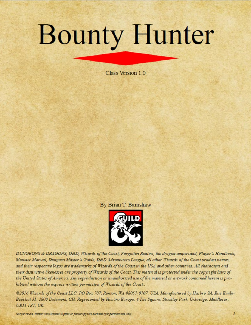 Bounty Hunter Class (D&D 5e) Dungeon Masters Guild DriveThruRPG