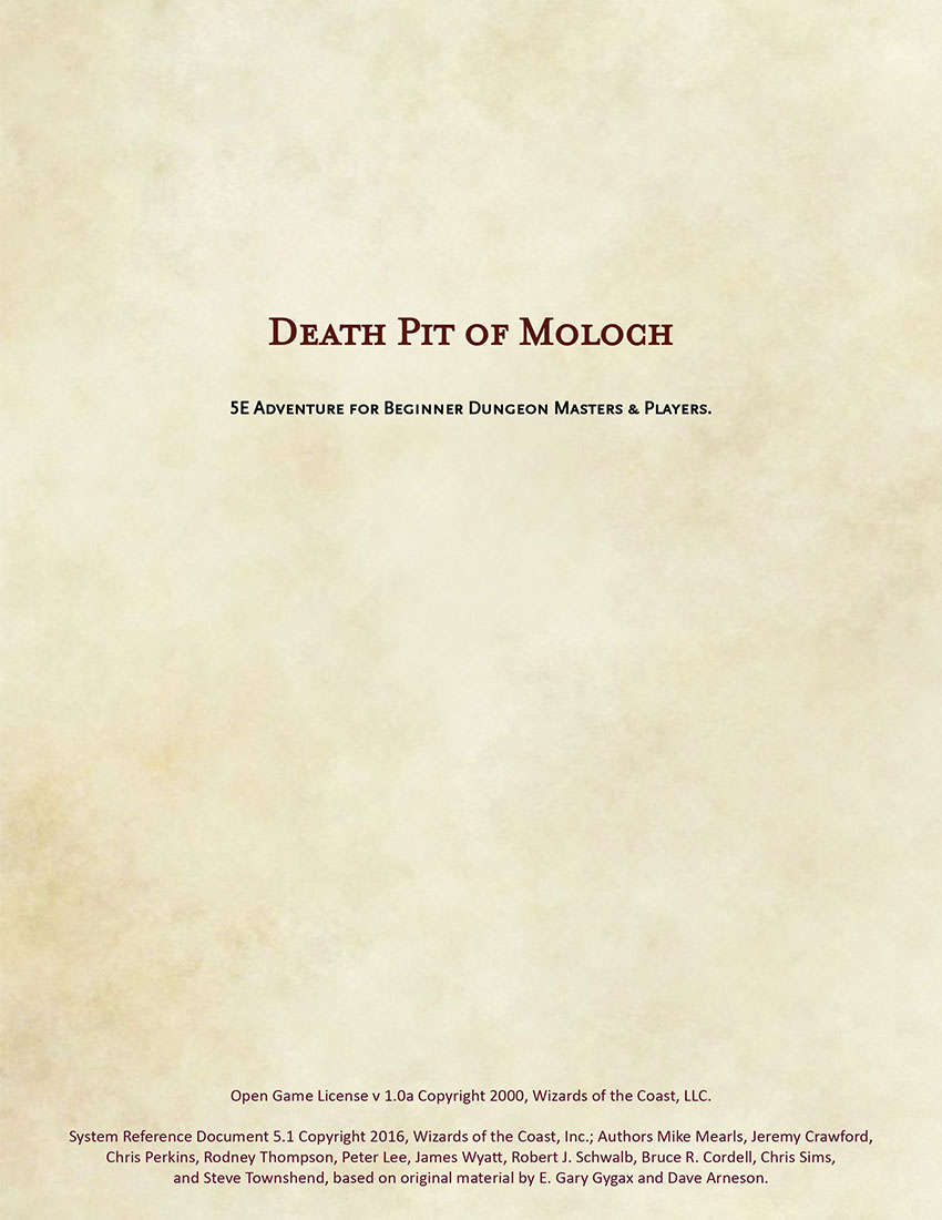 Death Pit of Moloch - 5E Adventure for Beginner Dungeon Masters & Players