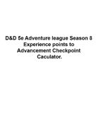 D&D Adventure league 5e Season 8 Experience to Advancement Checkpoint Caculator