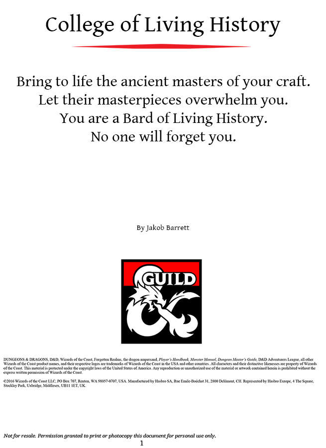 Bardic College: College of Living History - Dungeon Masters Guild ...