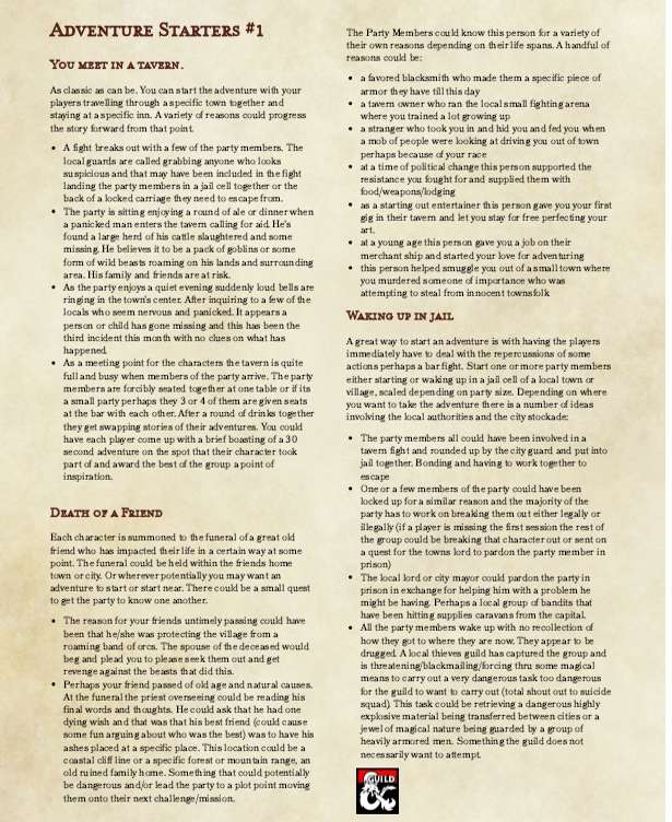 Adventure Starters #1 - Dungeon Masters Guild | DriveThruRPG