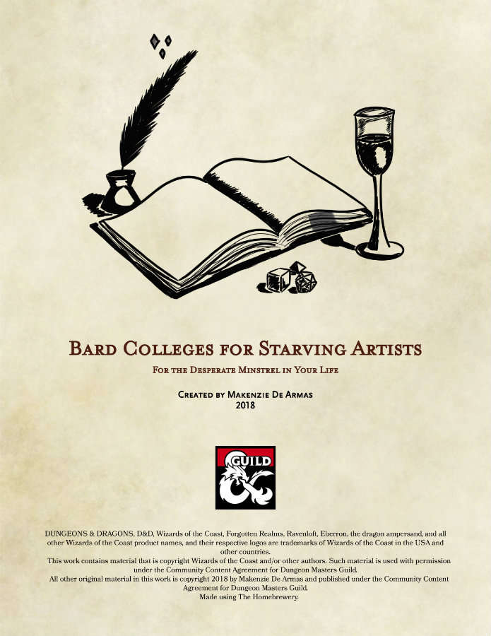 Bard Colleges for Starving Artists Dungeon Masters Guild DriveThruRPG