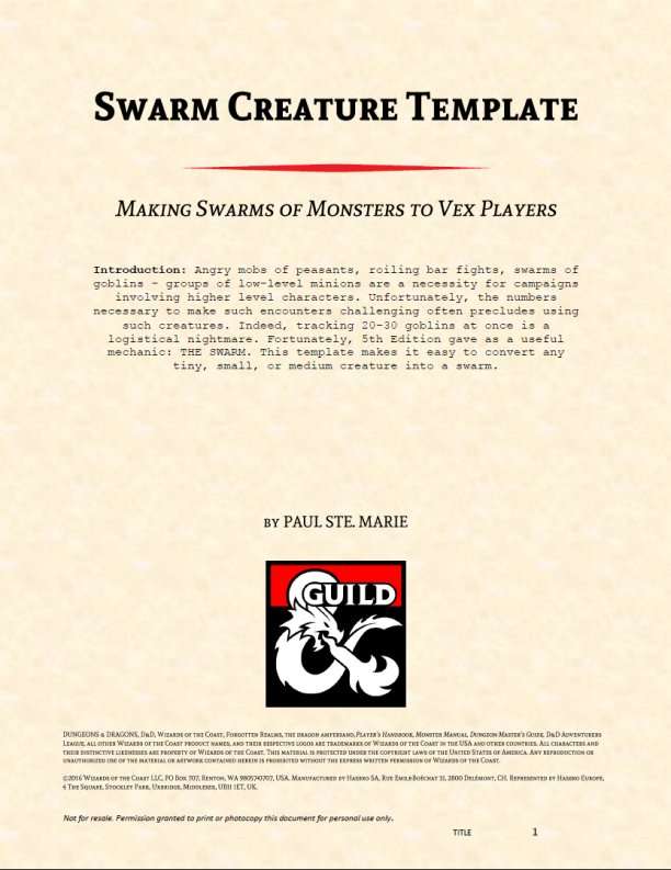 Swarms Template - Dungeon Masters Guild | DriveThruRPG
