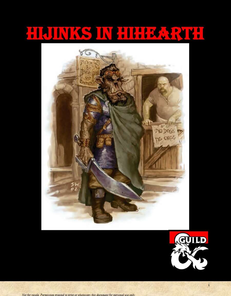 Hijinks in Hihearth Dungeon Masters Guild DriveThruRPG