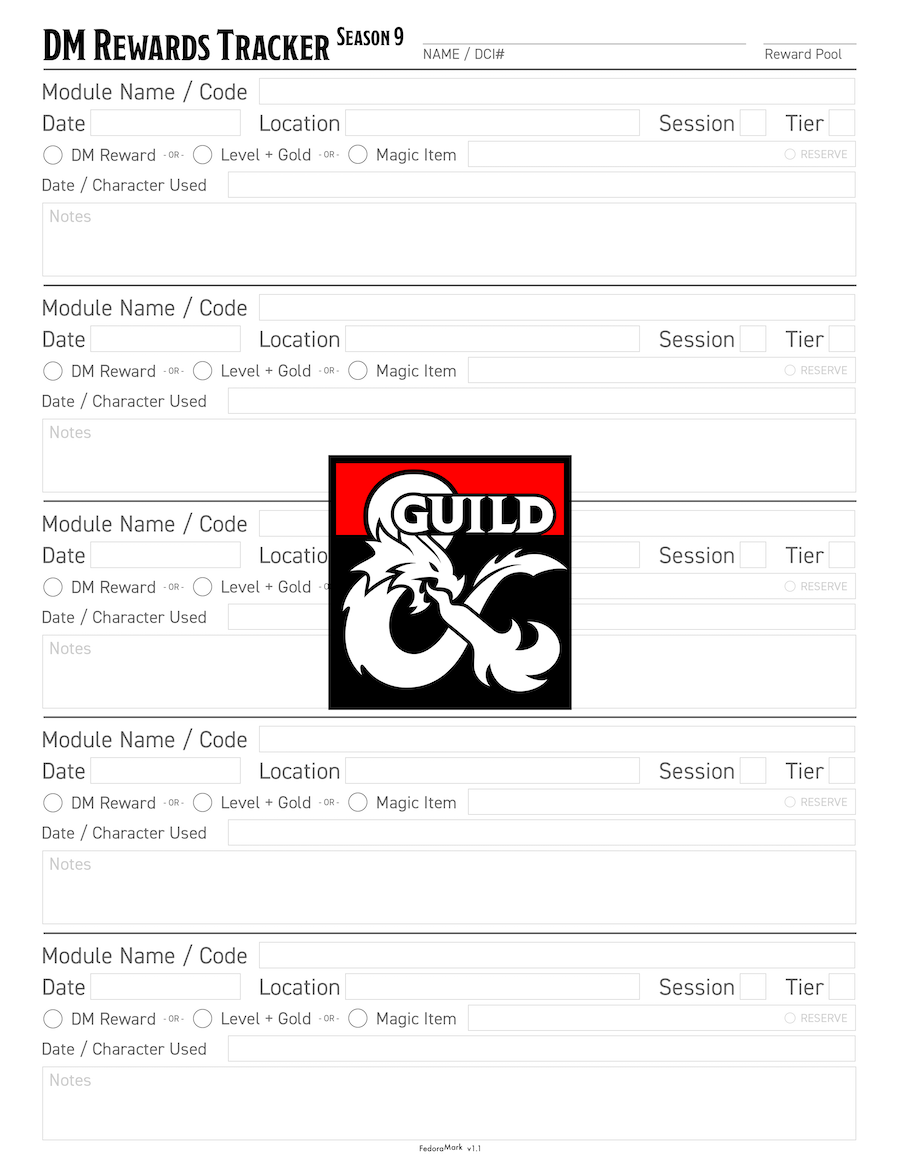 DM Reward Tracker for Season 9 of Adventurers League Dungeon Masters