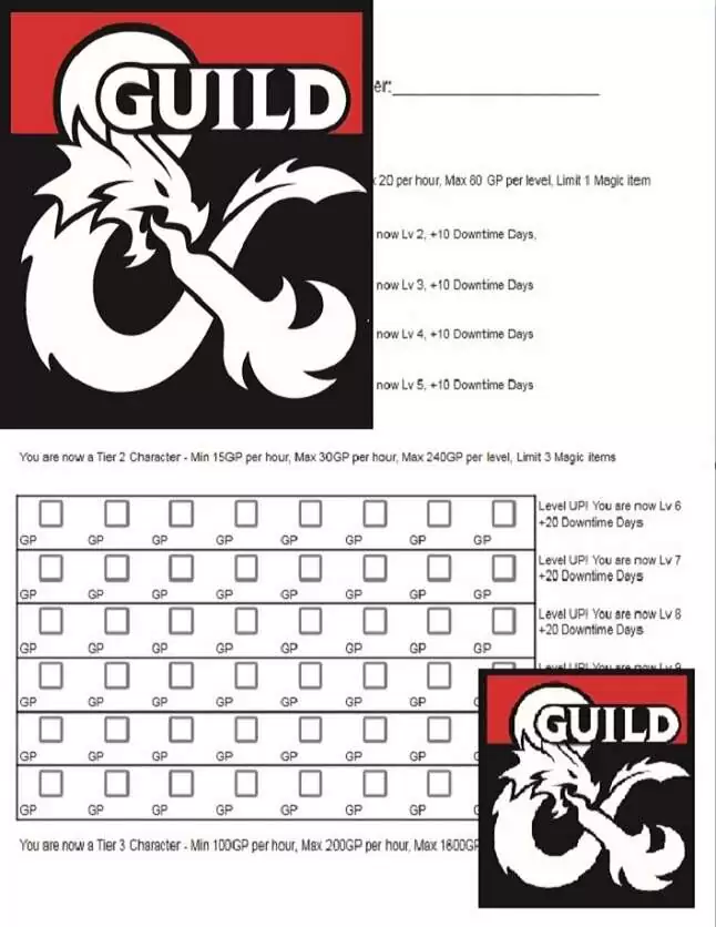 D&D Adventurers League Season 9 Simplified Players Advancement Sheet