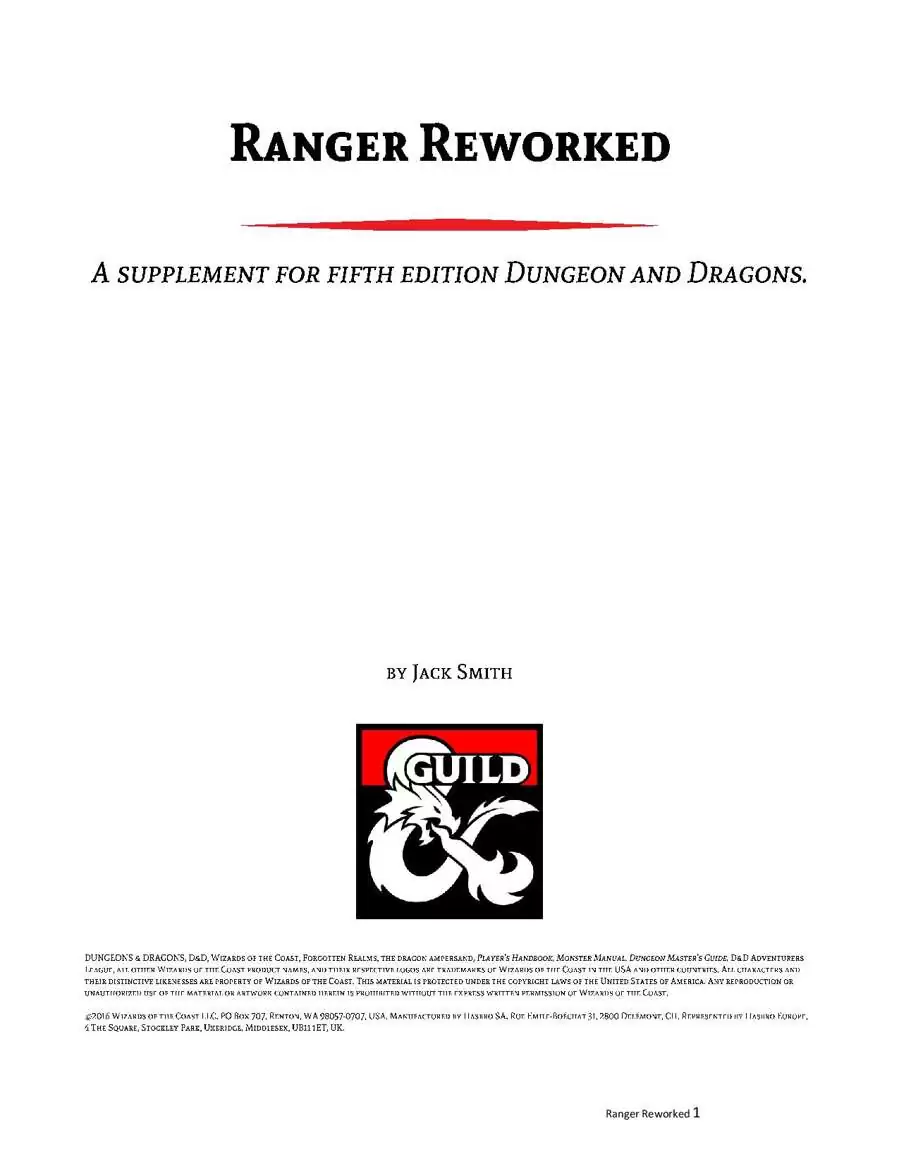 Ranger Reworked - Dungeon Masters Guild | DriveThruRPG