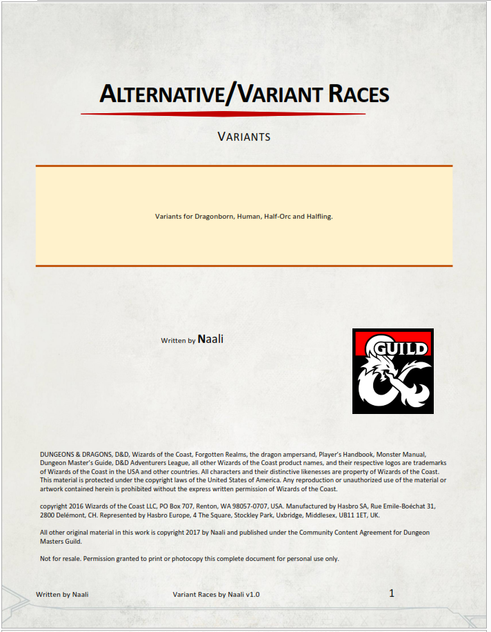 Alternative/Variant Races Dungeon Masters Guild DriveThruRPG