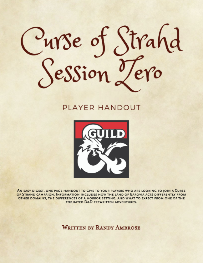 Curse of Strahd Session Zero Notes - Player Handout - Dungeon Masters ...