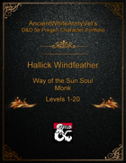 AncientWhiteArmyVet's D&D 5e Pregen Character Portfolio - Monk [Way of the Sun Soul] - Hallick Windfeather