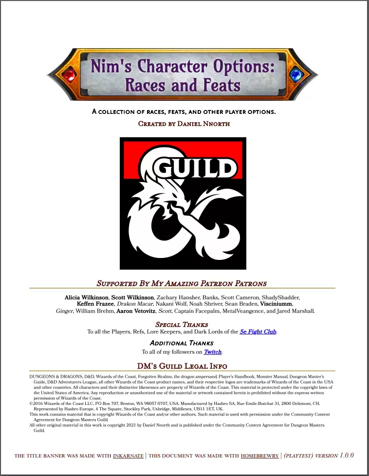 Nimble Character Races Nim's Character Options - Races and Feats - Dungeon Masters Guild ...