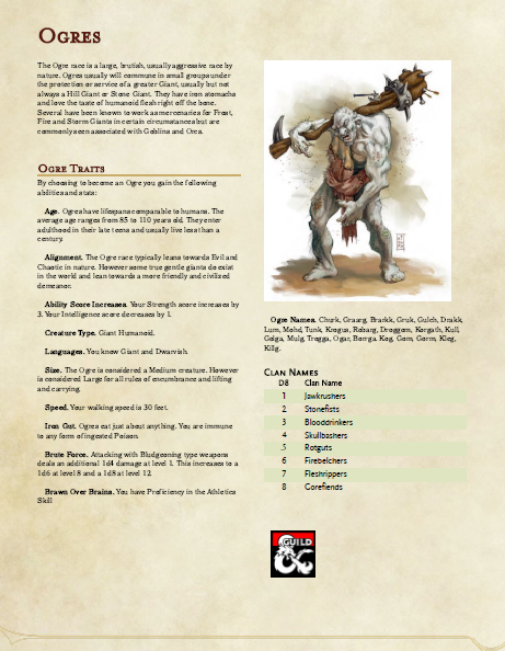 Ogre Race 5E Homebrew - Dungeon Masters Guild | DriveThruRPG