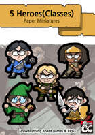 5 Heroes(Classes) Paper miniatures - Drawanything Board games & RPGs