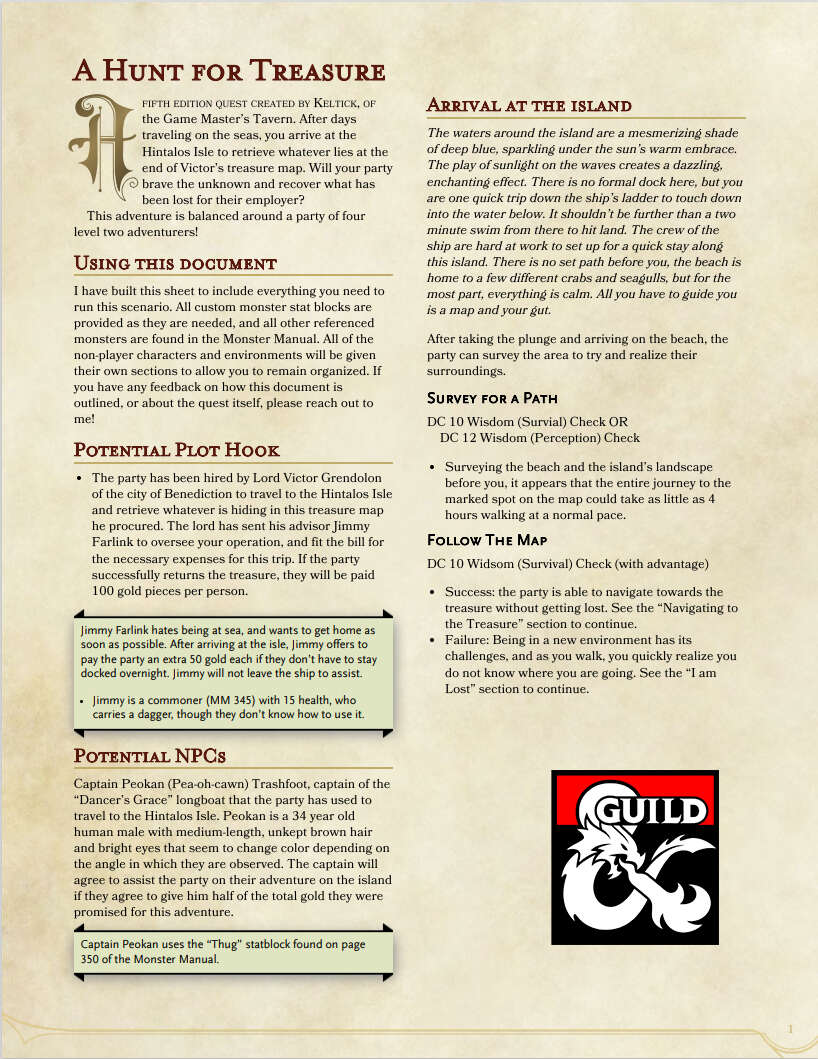 Hunting For Treasure (5e Quest) - Dungeon Masters Guild | DriveThruRPG