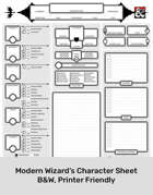Modern Wizard's Character Sheets, 5e, Printer Friendly
