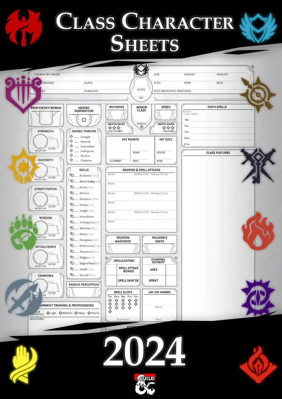 2024 Class Character Sheets Dungeon Masters Guild DriveThruRPG