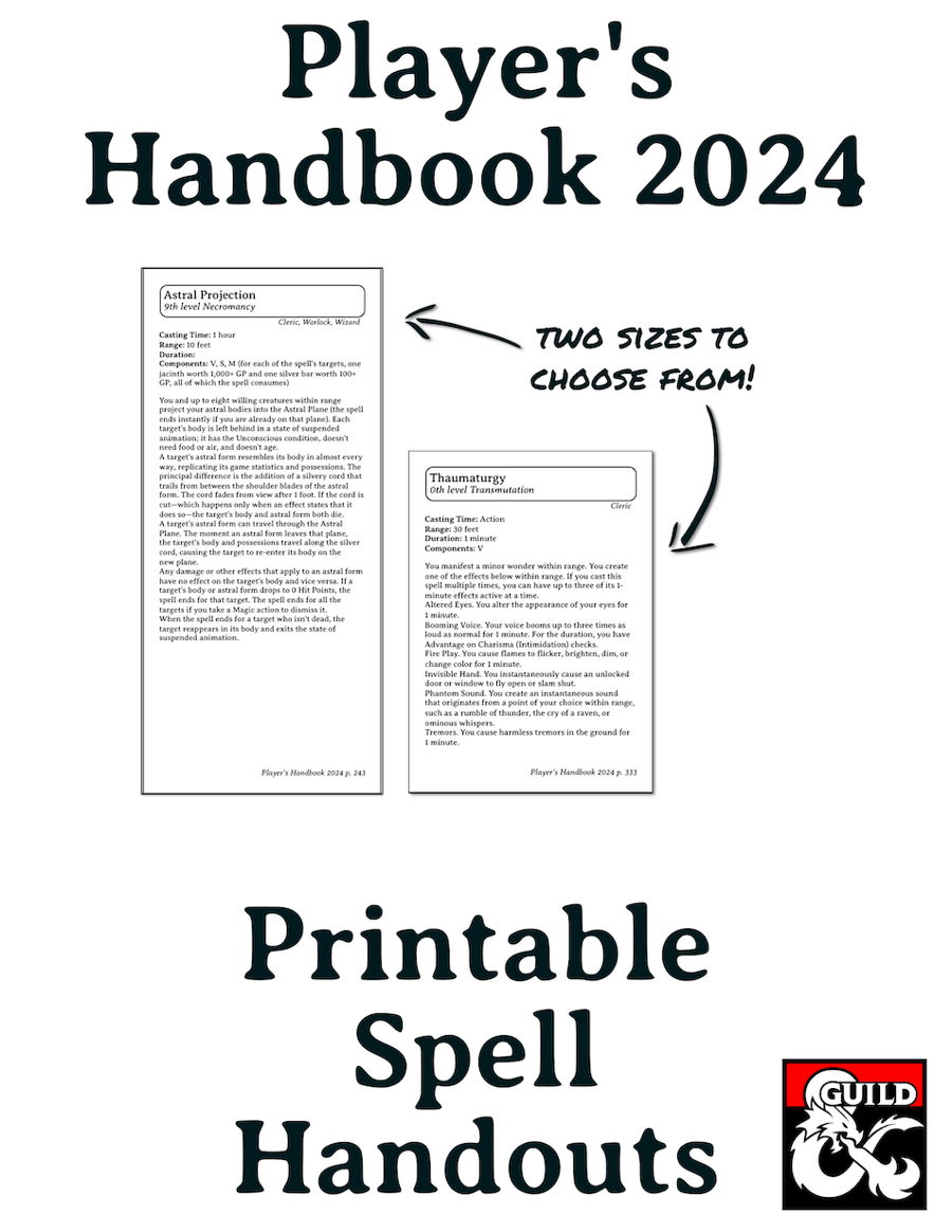 Spell Pocket Player's Handbook 2024, Printable Pocket Sized Spell Handouts - Dungeon ...